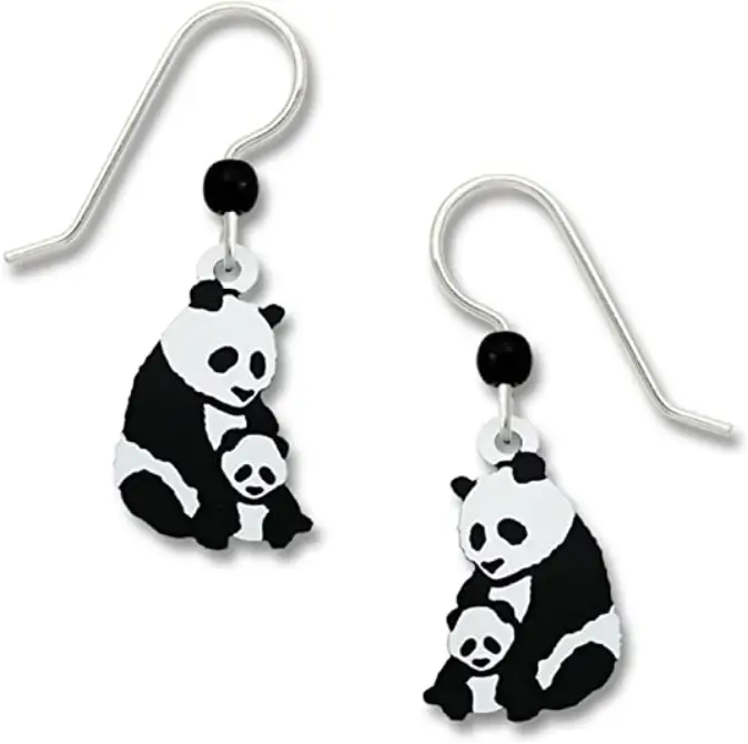 Small Mother and Baby Panda Bear Earrings